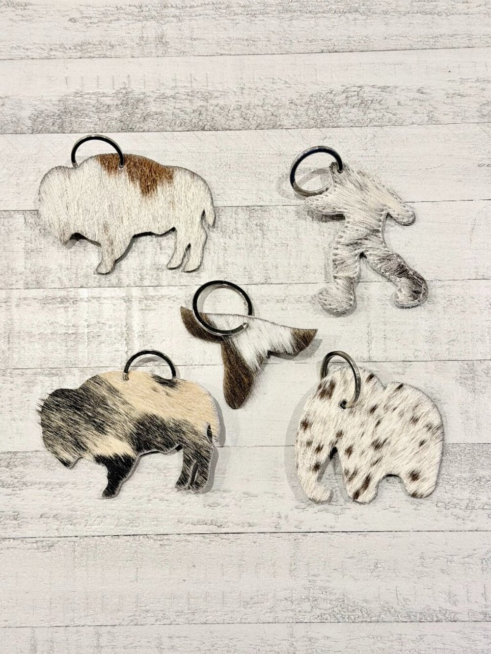 Bundle of 5 Genuine Cowhide Leather Keychains Western